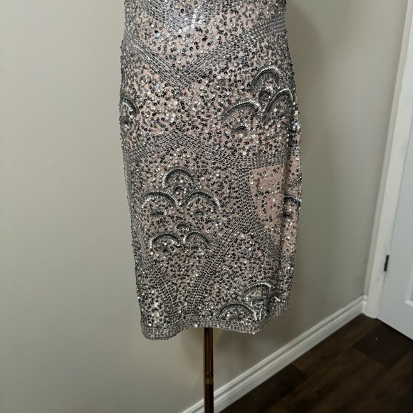 Aidan Mattox beaded cocktail dress 6 100% silk flapper glam boho Hollywood - Picture 5 of 12